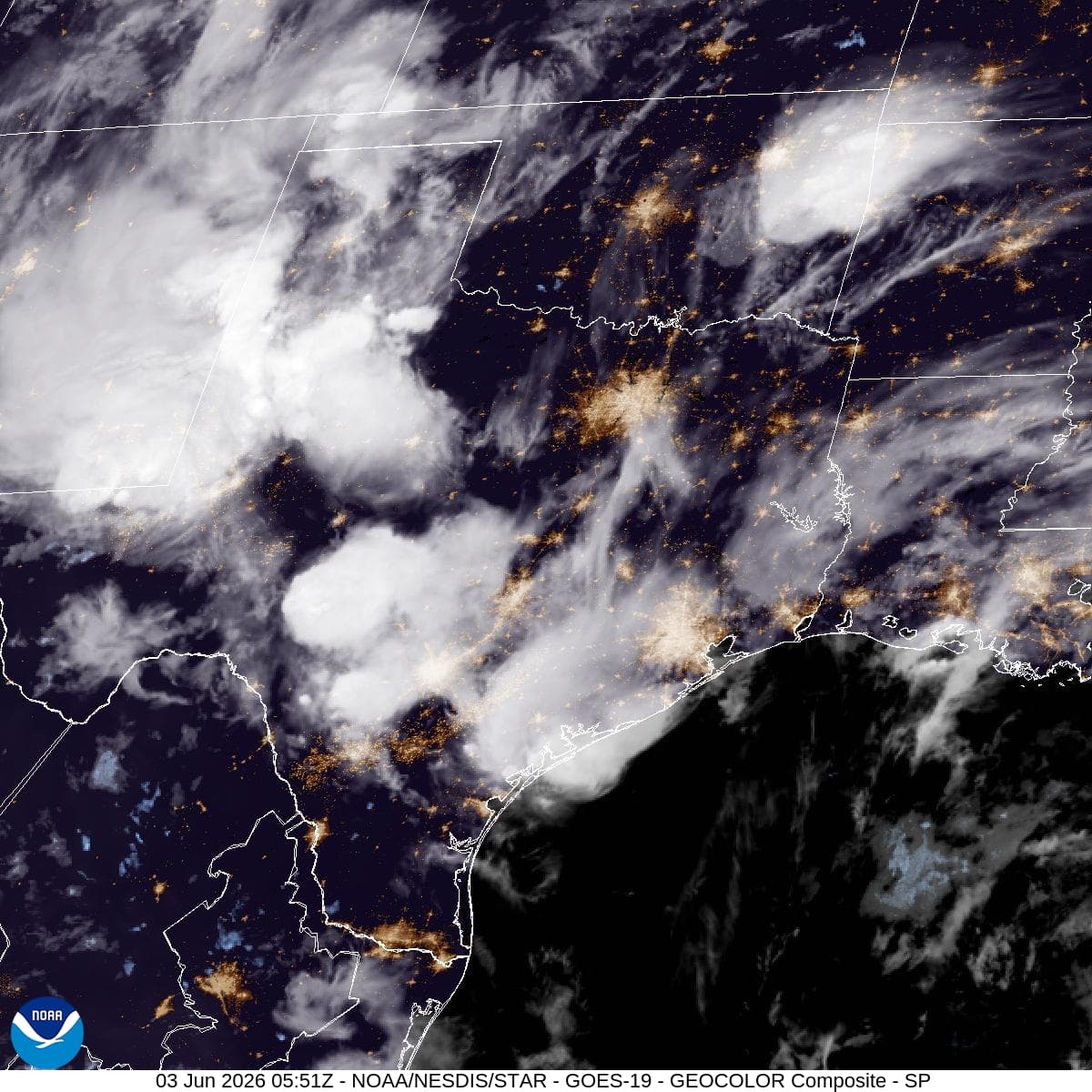 NOAA GOES satellite view of the Southern Plains