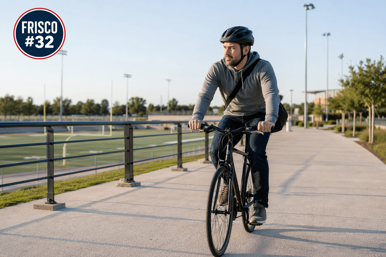 An ordinary Frisco resident cycling a modern path - Frisco ranked No. 32 - illustration, Jake Team LLC