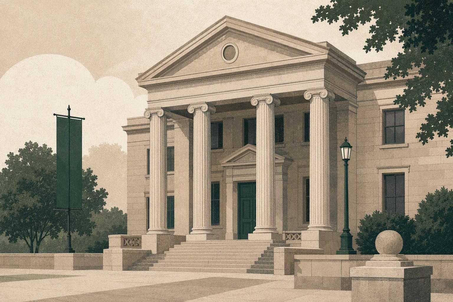 calm courthouse facade - illustration, Jake Team LLC