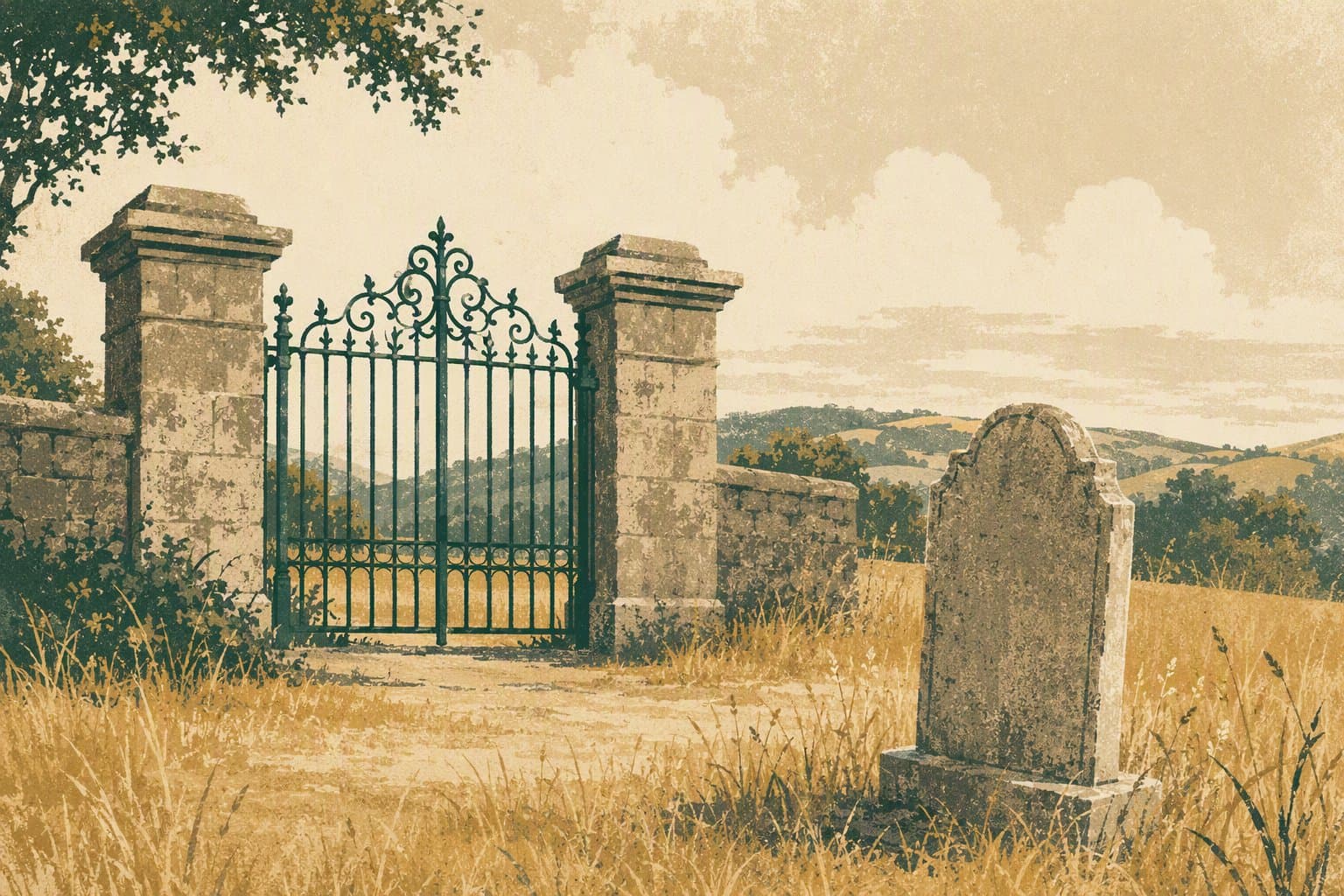 Historic Cemetery Fire - illustration, Jake Team LLC