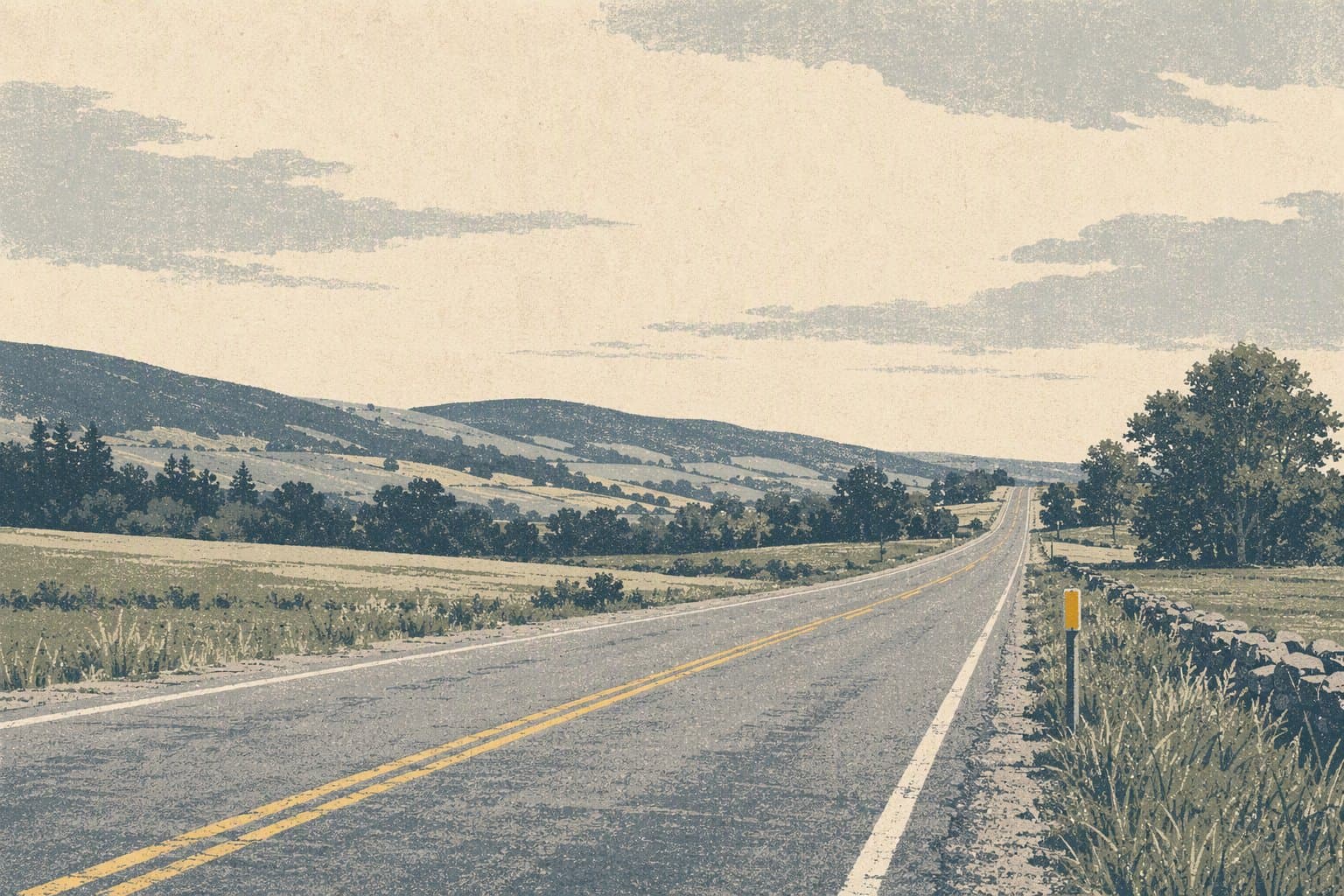 quiet school road - illustration, Jake Team LLC