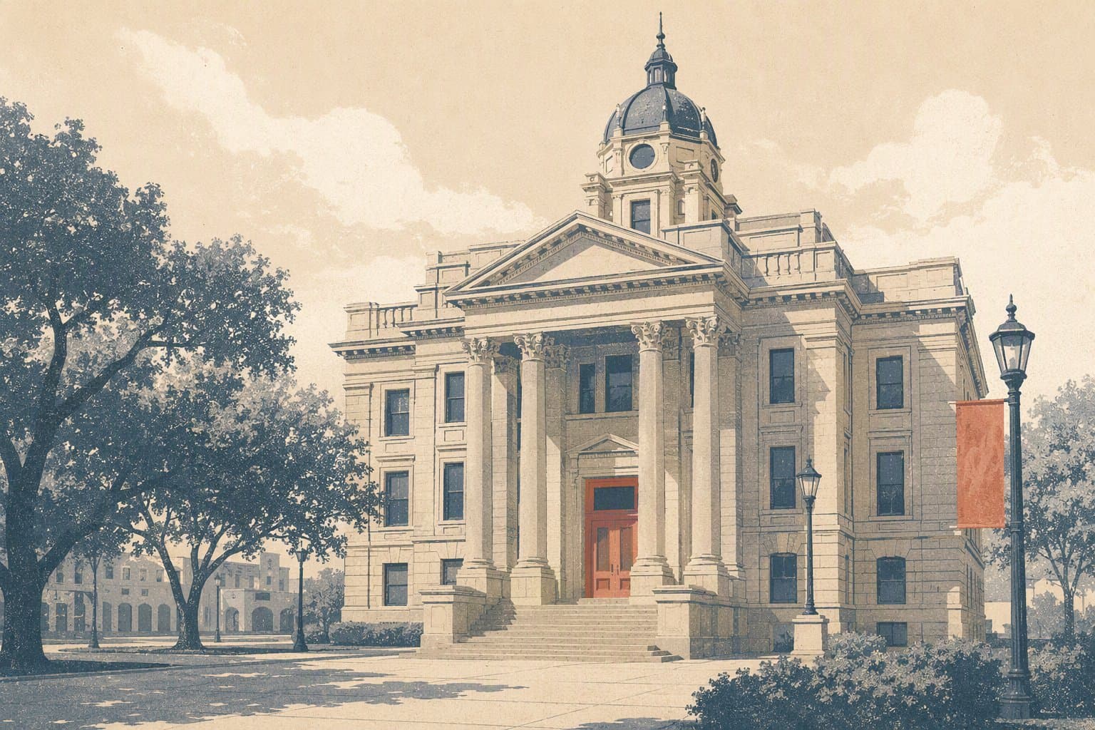 Denton courthouse justice - illustration, Jake Team LLC
