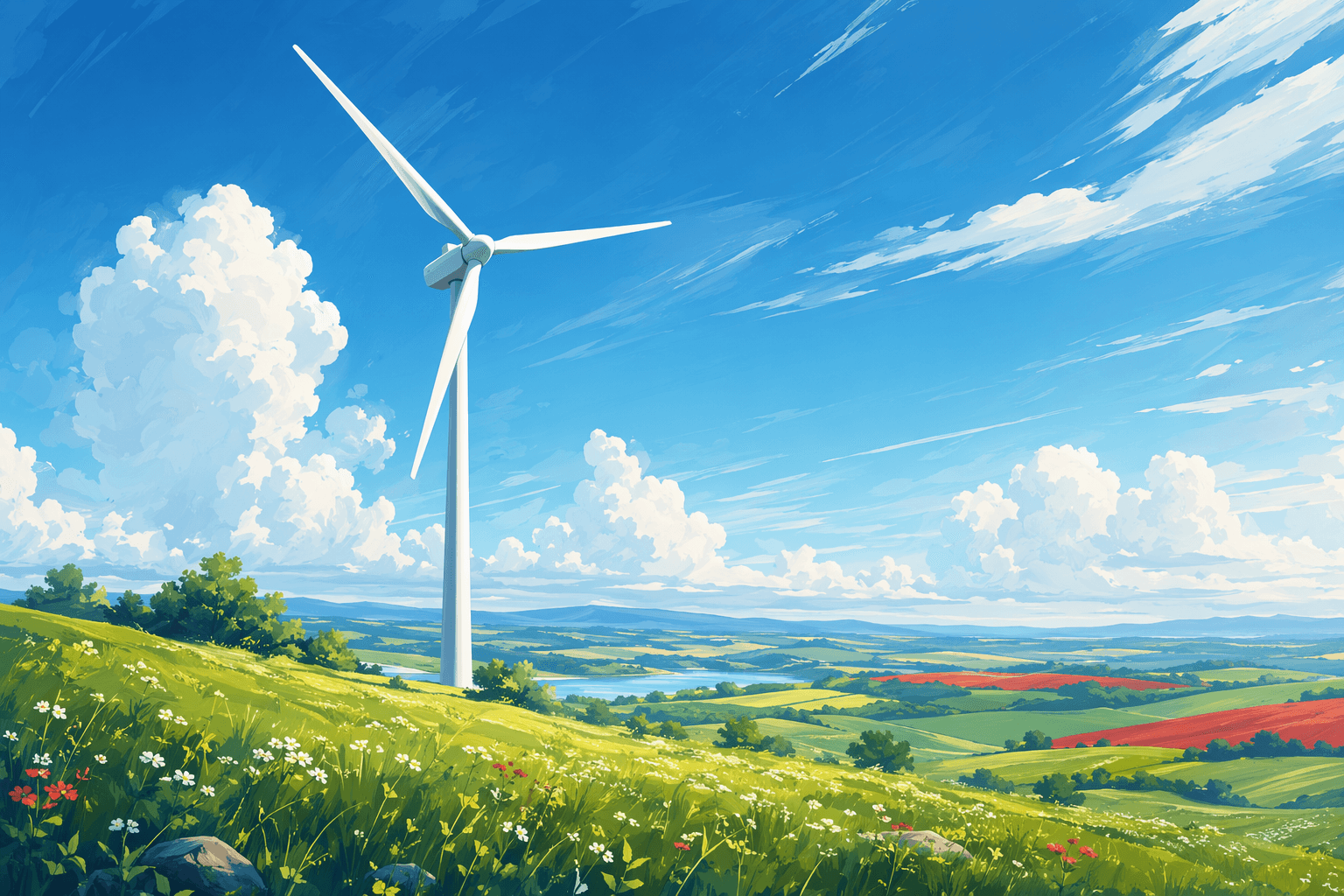 Wind turbine field - illustration, Jake Team LLC
