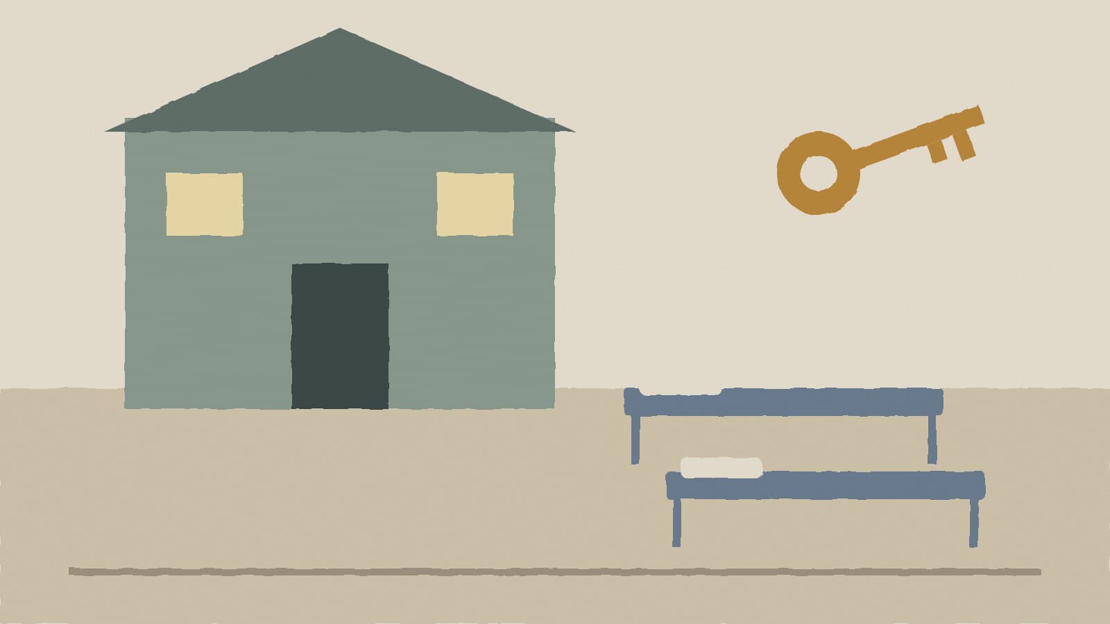 Shelter cots and housing keys - illustration, Jake Team LLC