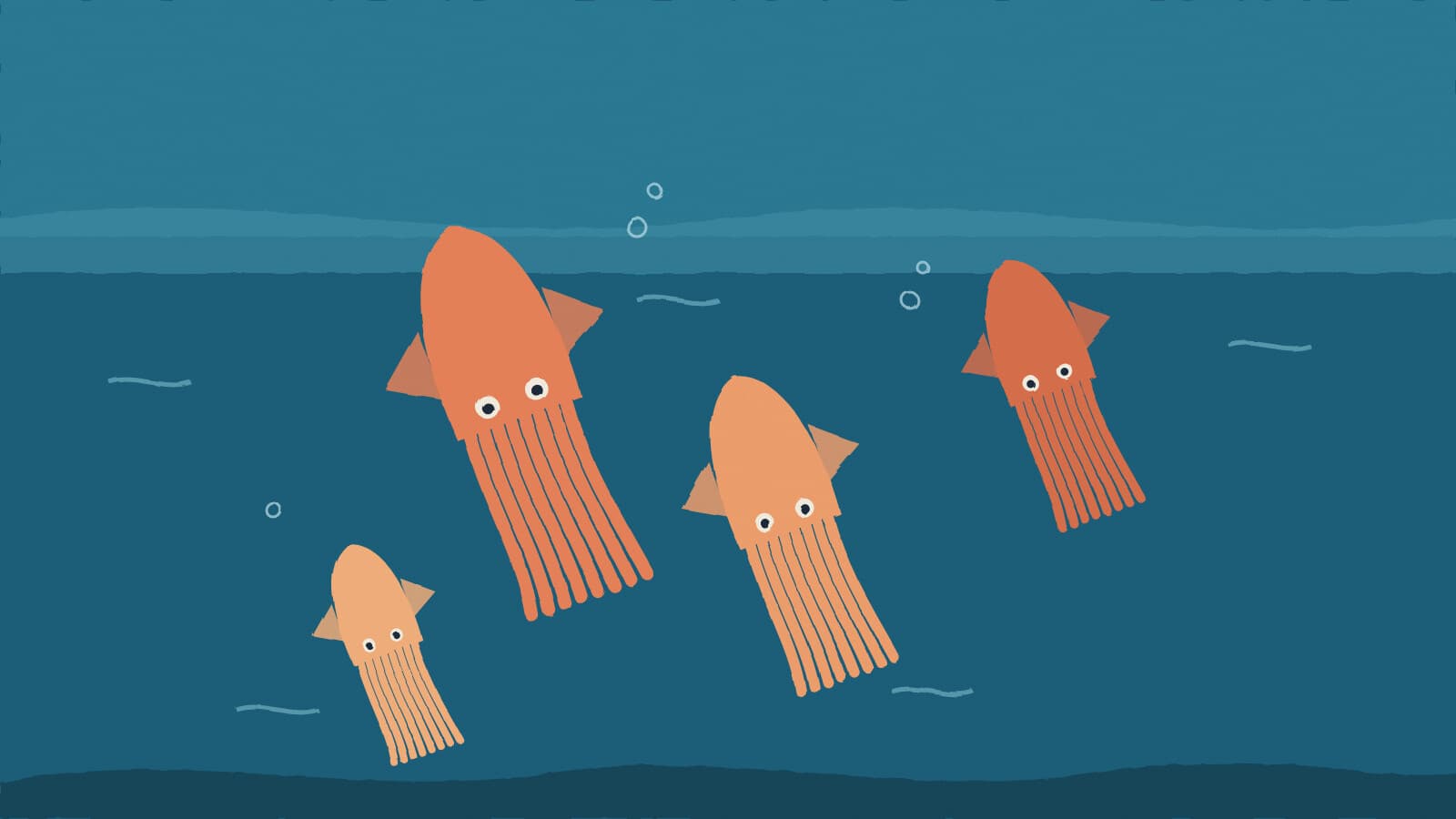 Squid swimming in formation - illustration, Jake Team LLC