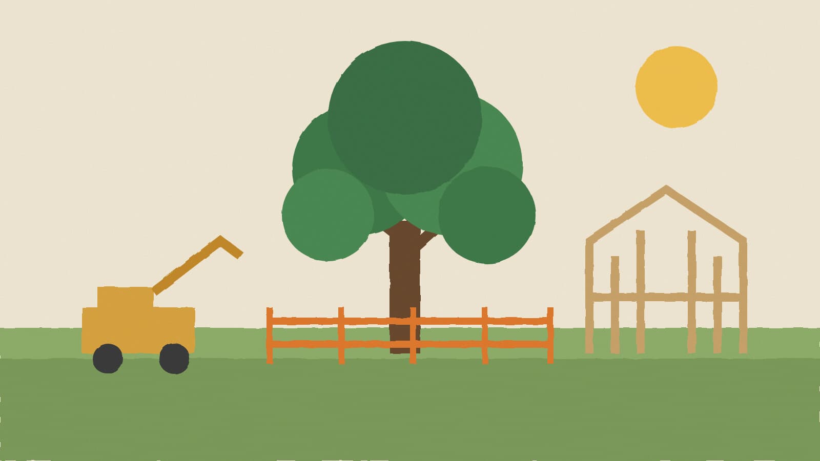 Young oak beside fenced construction - illustration, Jake Team LLC