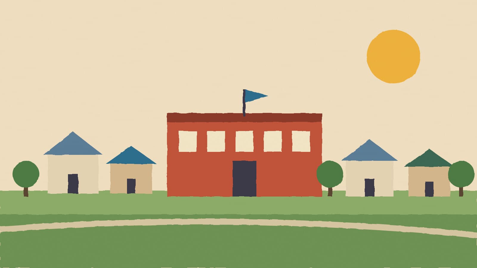 School beside new homes - illustration, Jake Team LLC