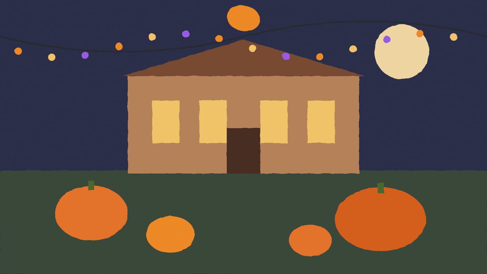 Pumpkins outside civic center - illustration, Jake Team LLC