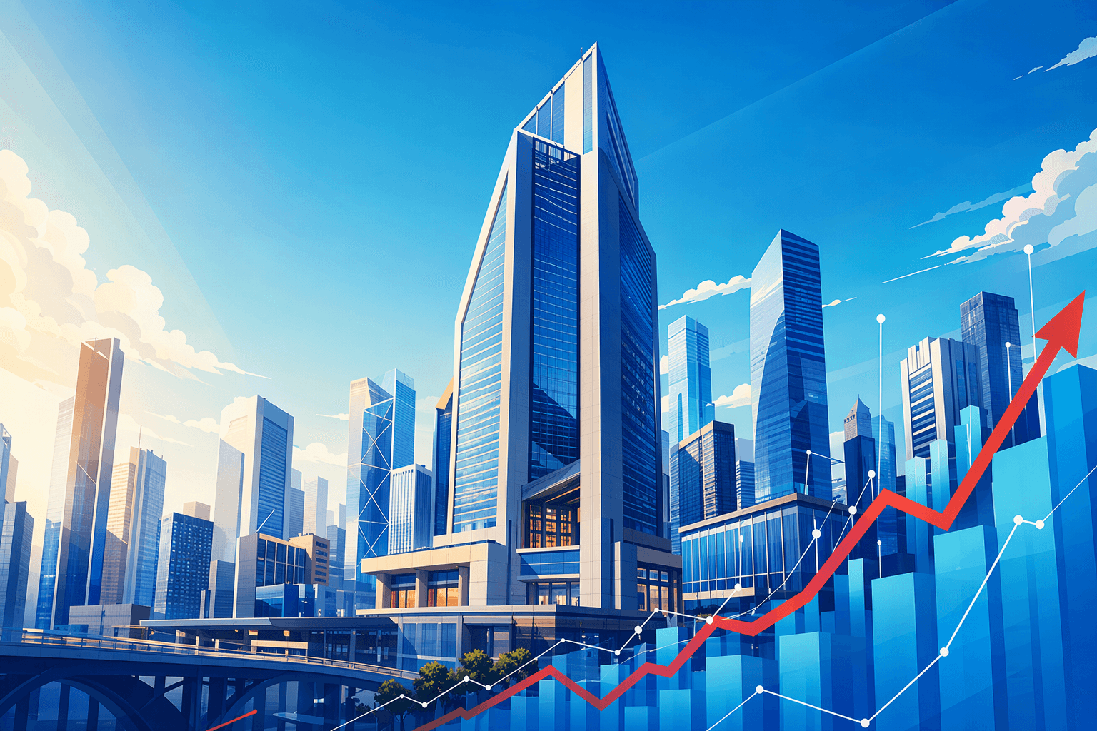Stock exchange skyline - illustration, Jake Team LLC