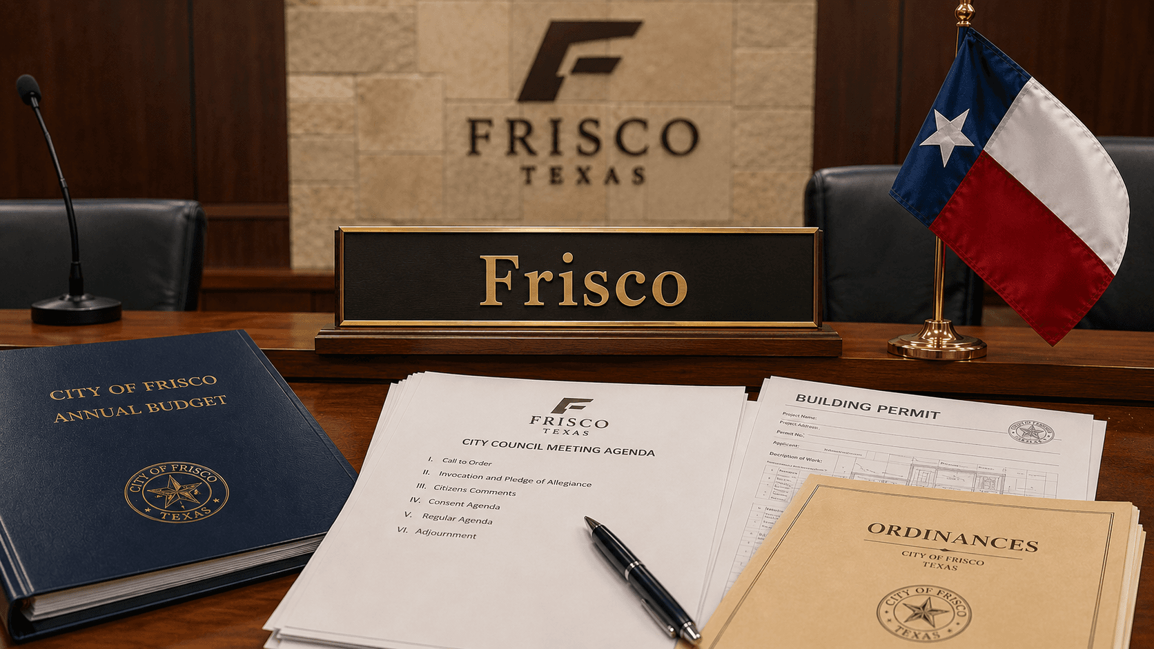 Frisco Texas reviews permits, bills, and city agenda items - Illustration Jake Team LLC