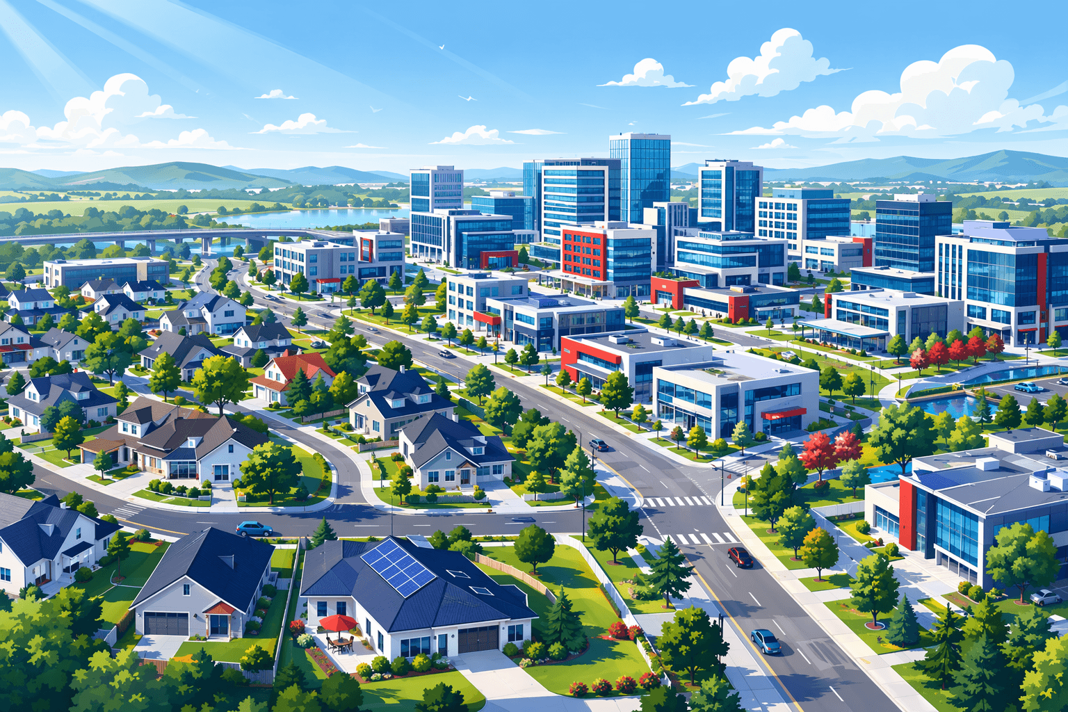 Suburban economic growth - illustration, Jake Team LLC