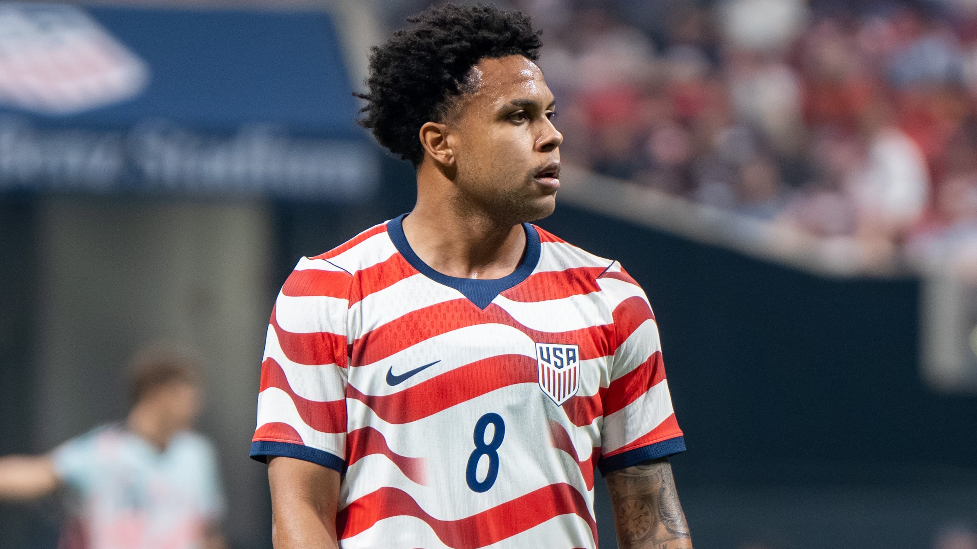 Weston McKennie playing for the U.S. men's national team against Belgium in Atlanta, March 28, 2026. Photo: Bryan Berlin, CC BY-SA 4.0, via Wikimedia Commons (cropped)